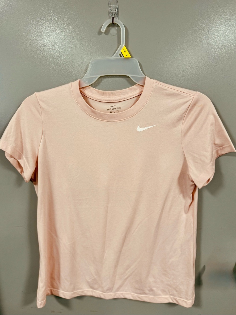 Nike Women’s Light Pink Crew Neck Tee with White Swoosh-Size Large